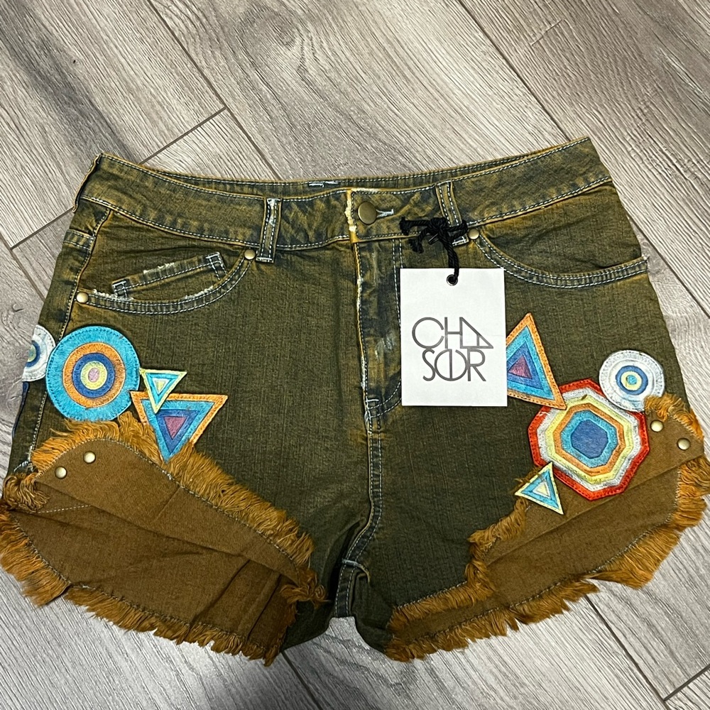 Chaser Olive Green Embroidered Fringe Women’s Shorts